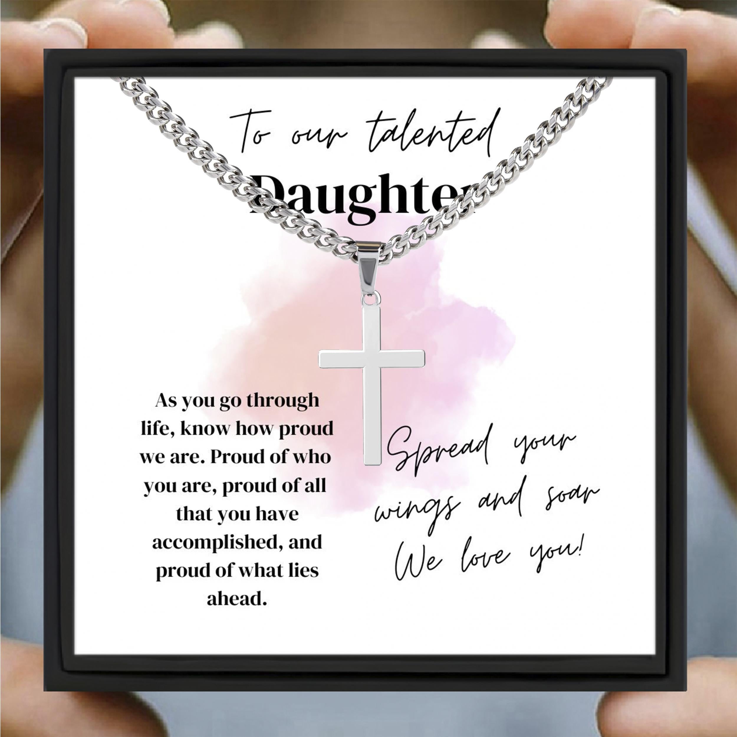 Daughter Hip Hop Cross Pendant Necklace Stainless Steel Punk Jewelry