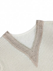 Lace Sleeve V Neck Sweater