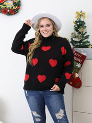Heart Pattern Turtleneck Sweater Long Sleeve Loose Pullover