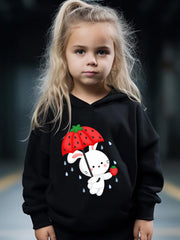 Girls Rabbit Pattern Hooded Sweatshirt and Sweatpants Set