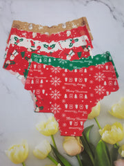 6pcs Christmas Print Briefs Scallop Trim Panties Women's Lingerie