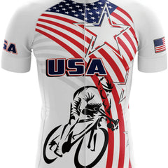Flag And Biker Pattern Men's Short Sleeve Zip Up Cycling Jersey
