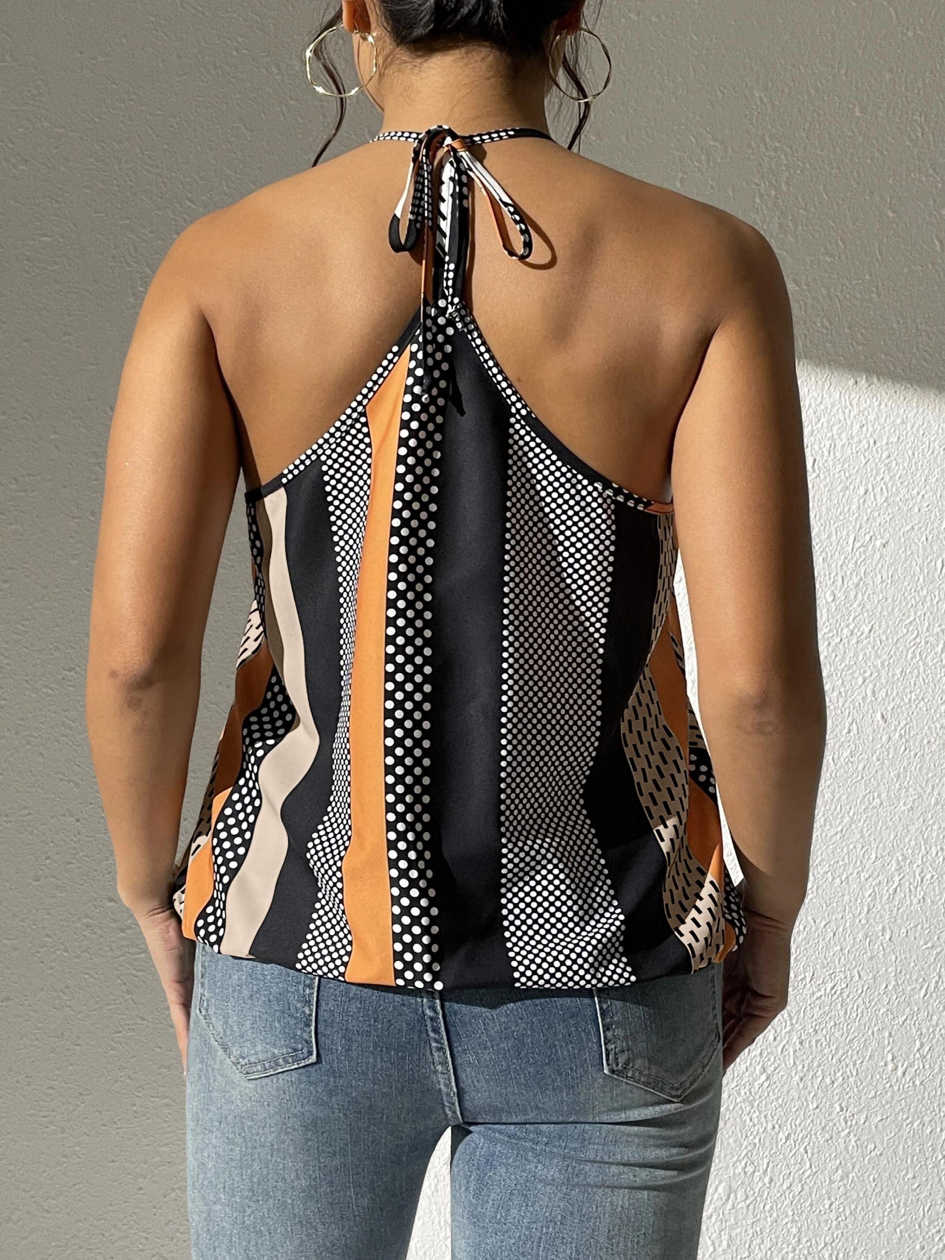 Striped & Polka Dot Halter Neck Cami Top