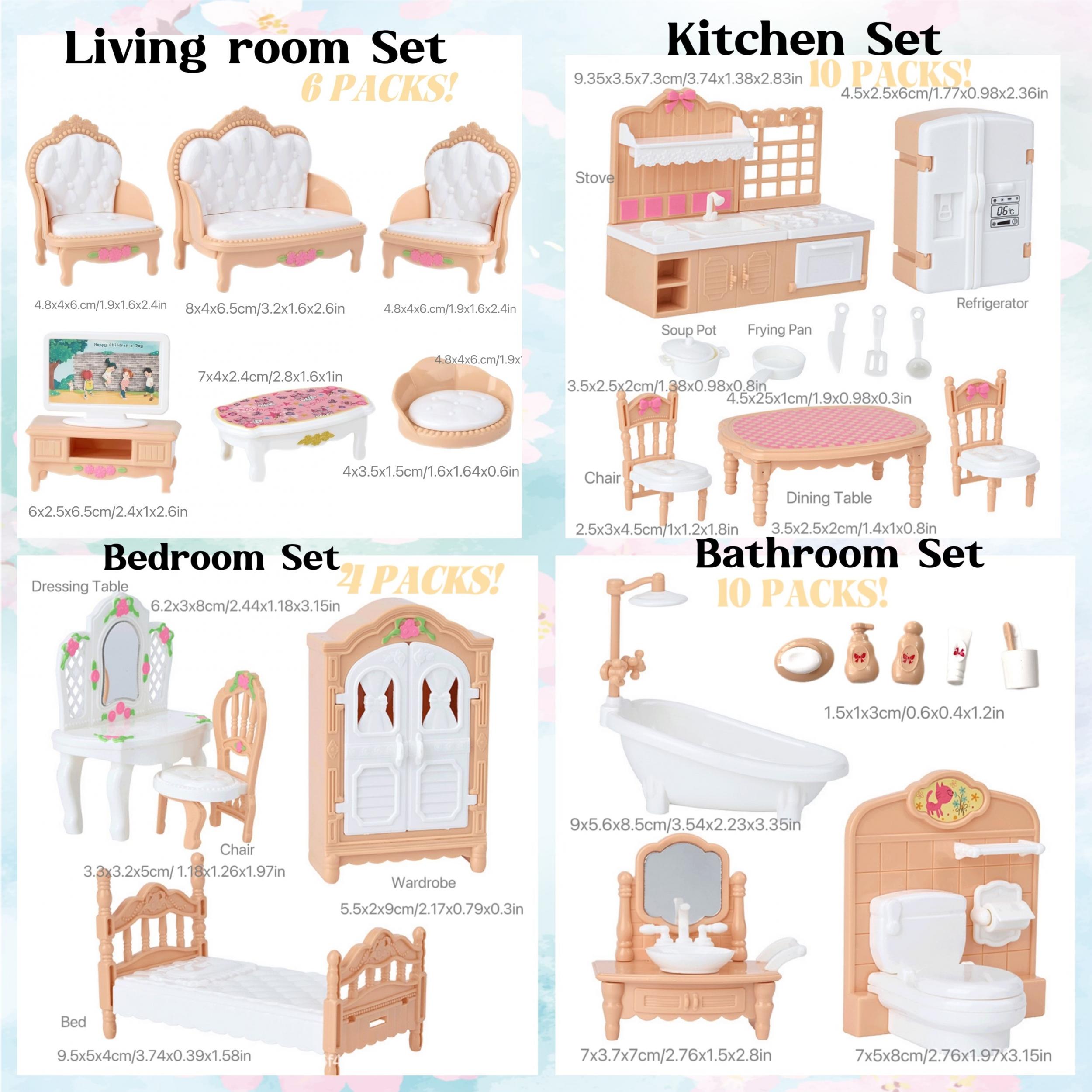 12-Piece Dollhouse Furniture Set for Bedroom Living Room Kitchen Bathroom