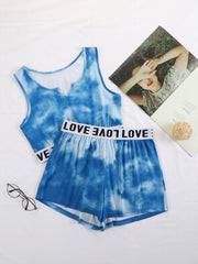 Tie Dye Pajama Set V Neck Tank Top & Shorts