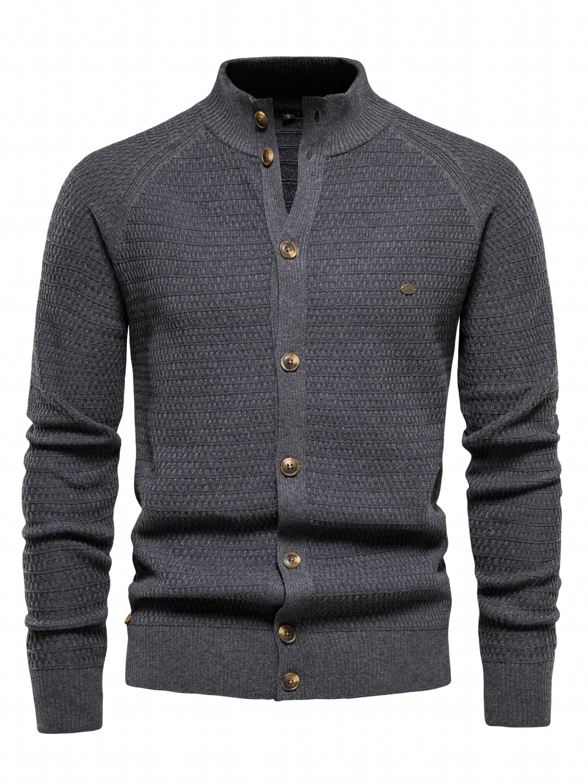 Men's Knitted Cardigan Mock Neck Sweater