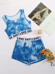 Tie Dye Pajama Set V Neck Tank Top & Shorts