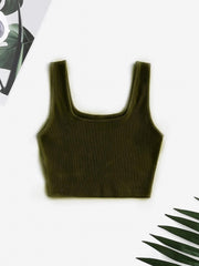Ribbed Square Neck Crop Tank Top Y2K Sleeveless Tank Top Summer