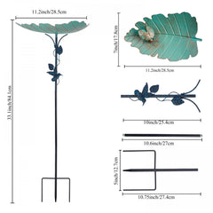 Leaf Shaped Metal Bird Bathtub with Ladybug Carving & Stake