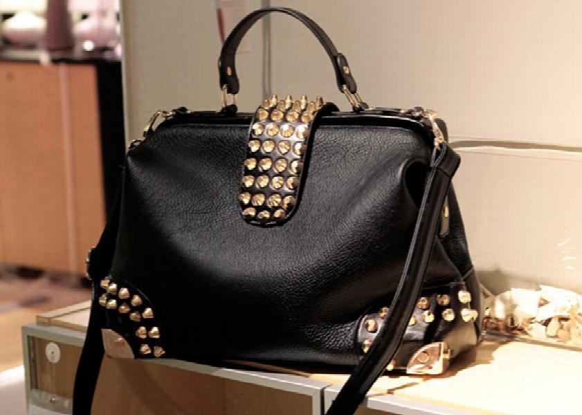 X-Online Women Bag Female Doctor Bag Lady Rivet Tote