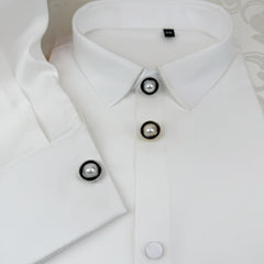 2pcs Round Shirt Button Covers with Pearl & Geometric Design