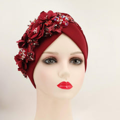 Rhinestone Flower Turban Cap Elastic Head Wrap Floral Chemo Cap