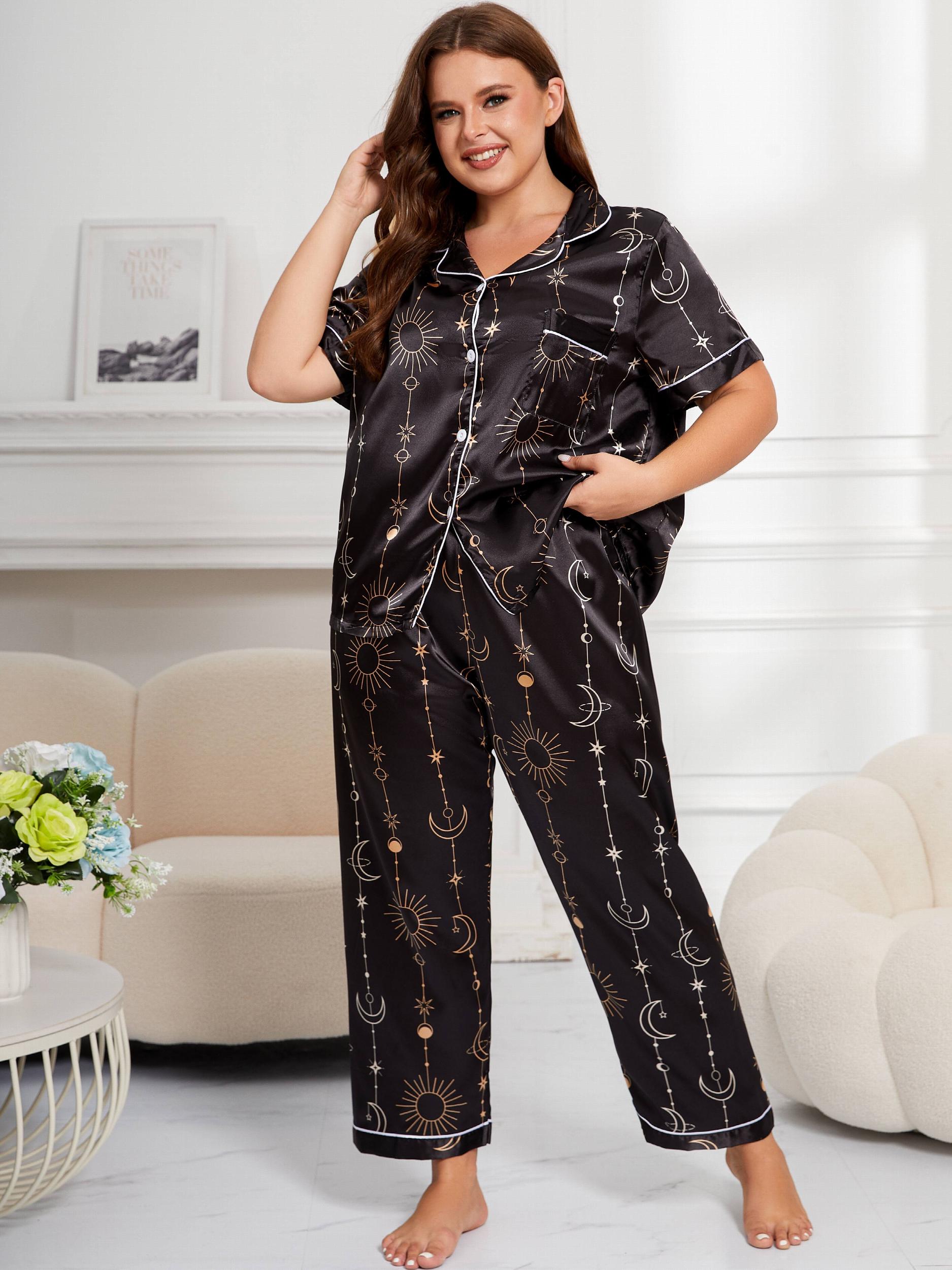 Moon & Sun Print Silk Satin Lounge Set