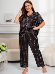 Moon & Sun Print Silk Satin Lounge Set