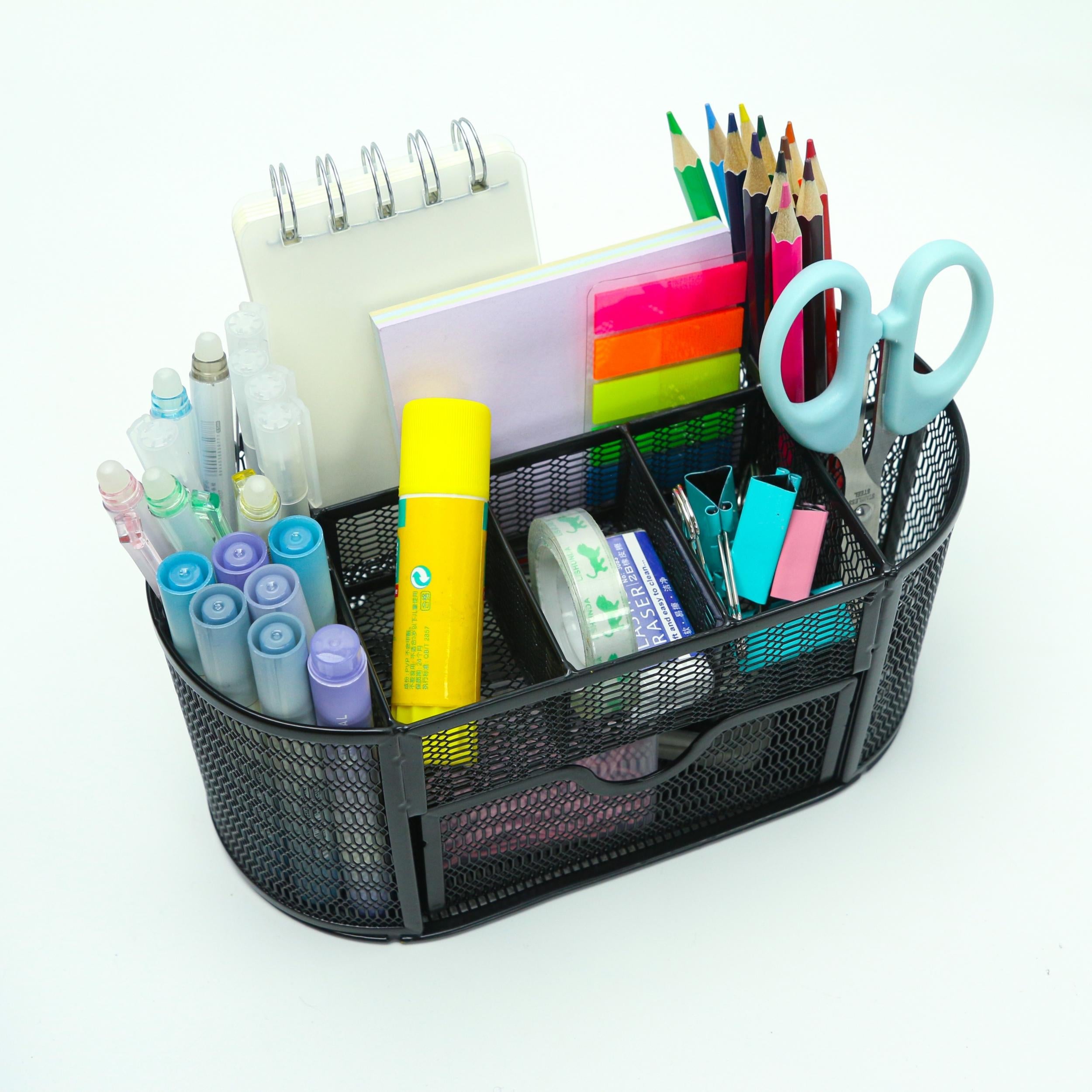 8 Compartment Desk Caddy with Drawer - Mesh Organizer for Office Home School