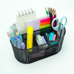 8 Compartment Desk Caddy with Drawer - Mesh Organizer for Office Home School