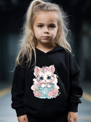 Flower Kitten Print 2pcs Girls Outfits for Sports Spring Fall Outdoor