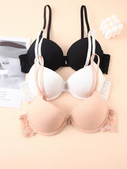 3 Sets Beaded Push Up Bra Anti sagging Everyday Lingerie