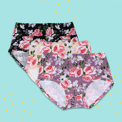 3pcs Floral Print Briefs Stretchy Intimates Panties Women's Lingerie