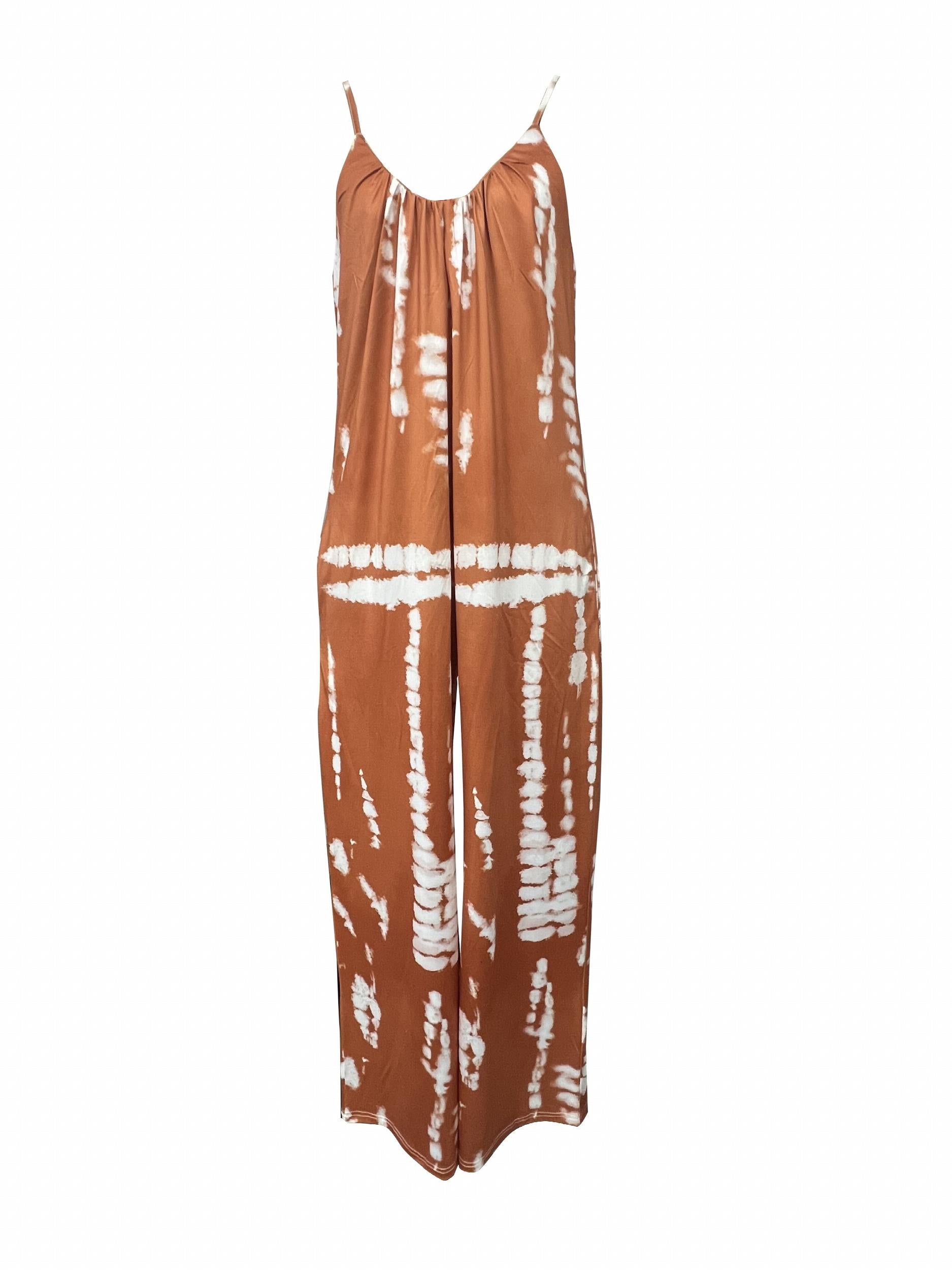 Tie Dye Wide Leg Jumpsuit Sleeveless Casual Loose Jumpsuit