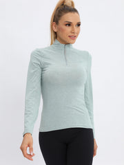 Women's Half Zipper Sports Top High Stretch Solid Long Sleeve