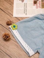 Girls' Denim Shorts With Lace Fringes And Flower Decor