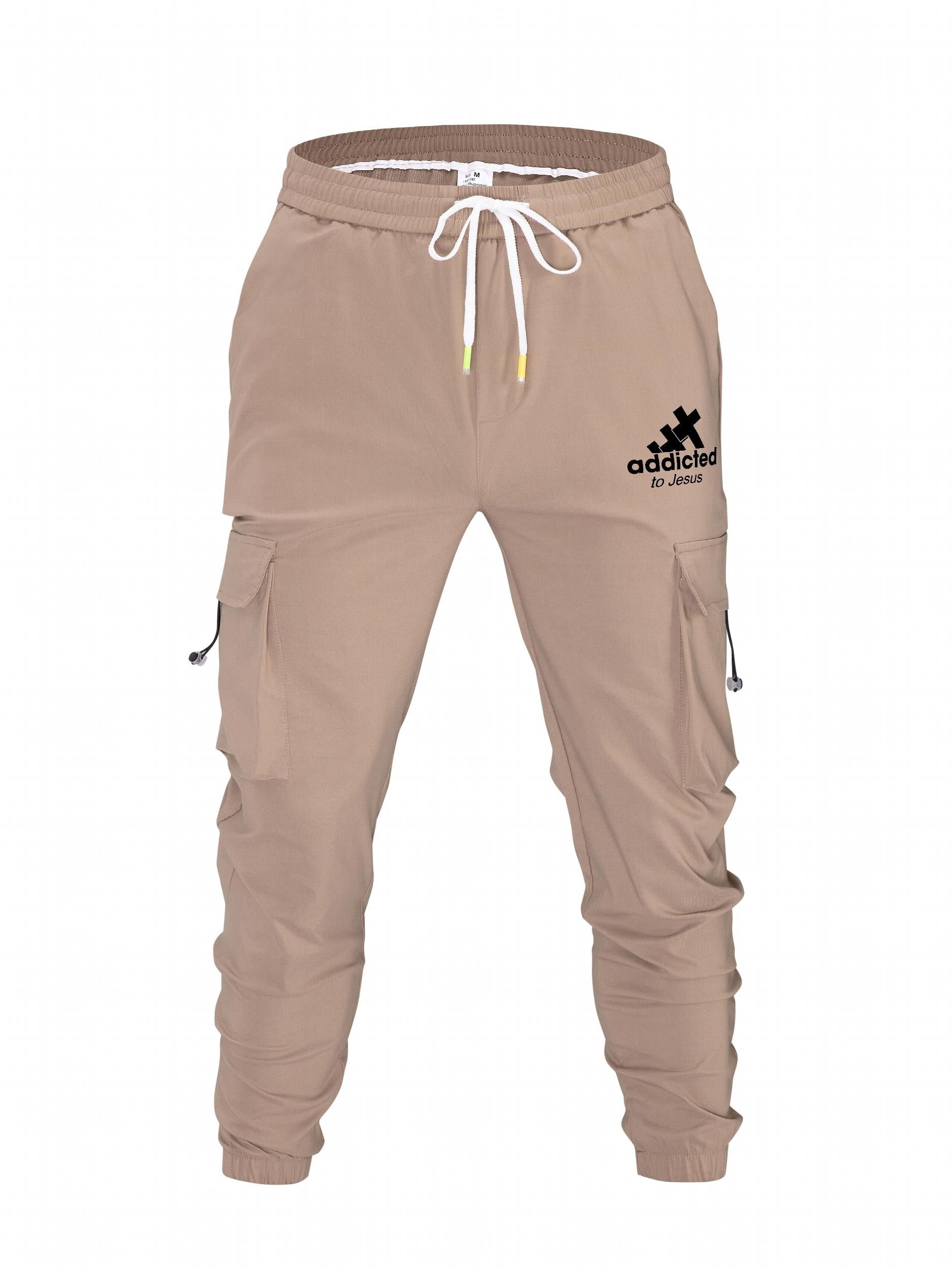 Men's Addicted Print Cargo Pants with Drawstring Pockets