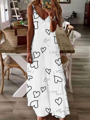 Casual Dress Women's Plus Heart & Letter Print V Neck Maxi Cami Dress