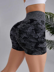 Plus Size Camo Print High Rise Yoga Shorts