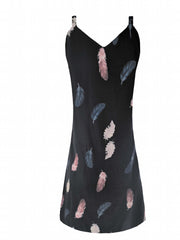 Feather Print Cami Dress V Neck Sleeveless Summer Dress Women's Clothing