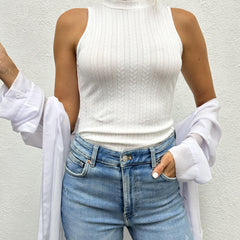 Textured Mock Neck Sleeveless Top for Summer
