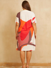 Women's 3D Print V Neck Tee Dress With Pockets