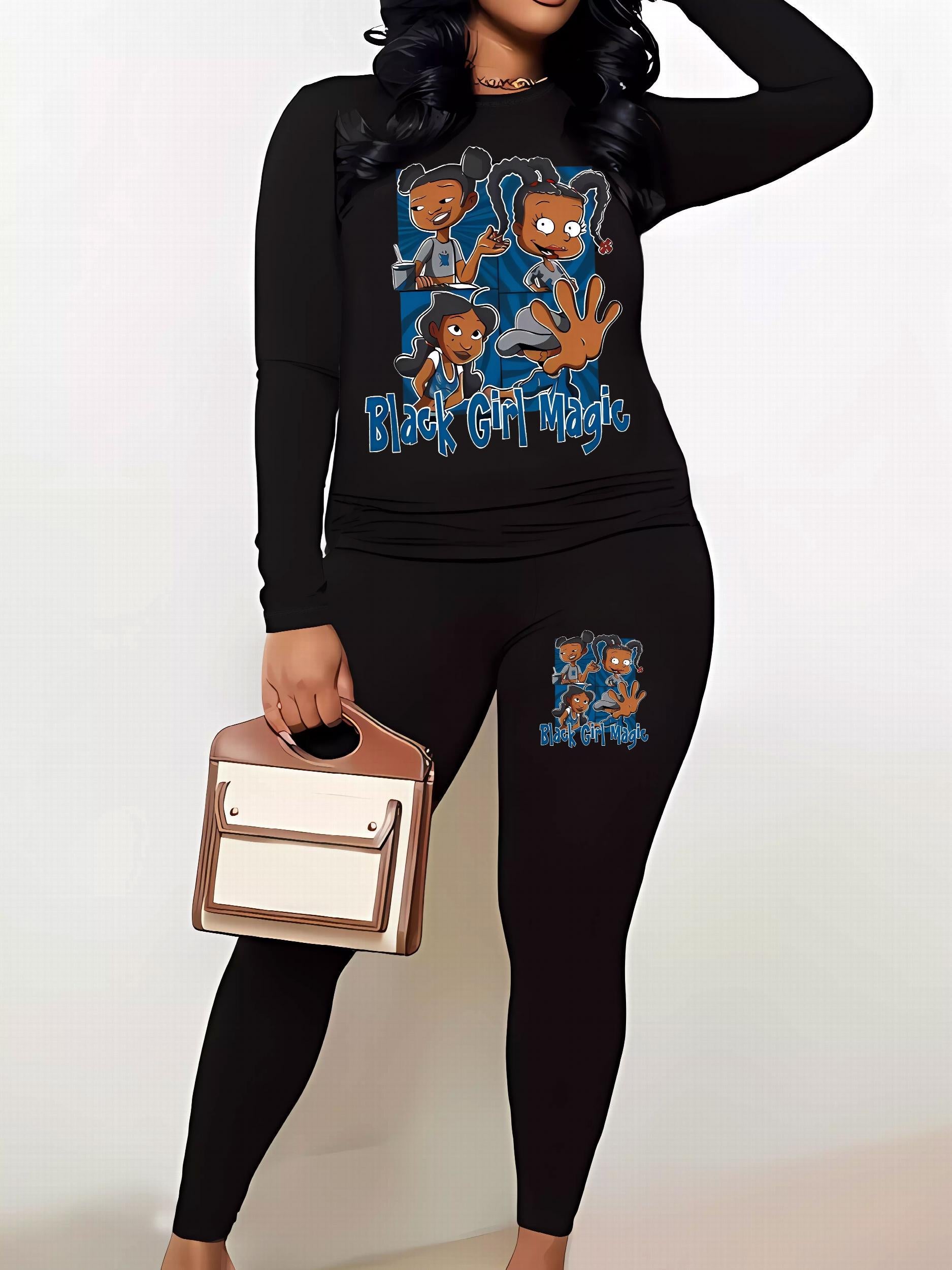 Casual 2 Piece Set Women's Graphic Top & Leggings