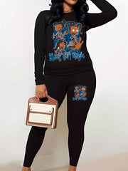 Casual 2 Piece Set Women's Graphic Top & Leggings