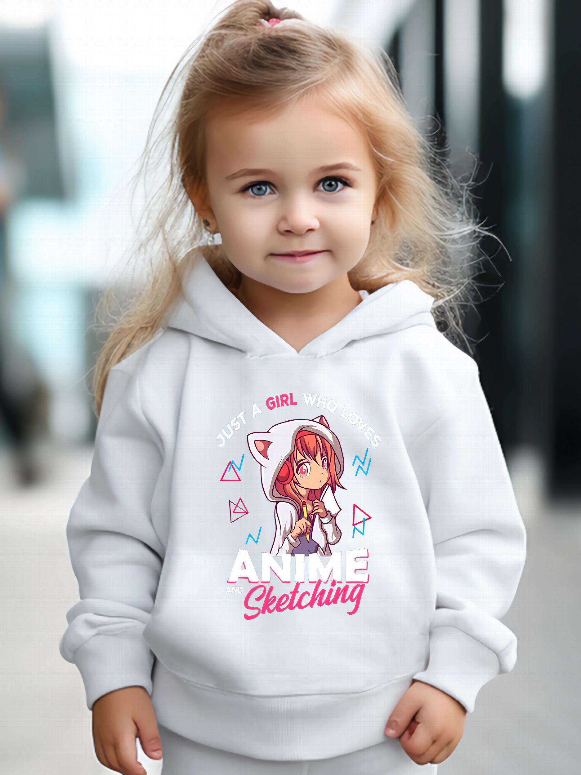 Kid's Cartoon Anime Sketch Print Long Sleeve Outfit Set