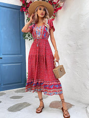 Boho Floral Print Dress Short Sleeve Casual Summer Spring Women's Clothing