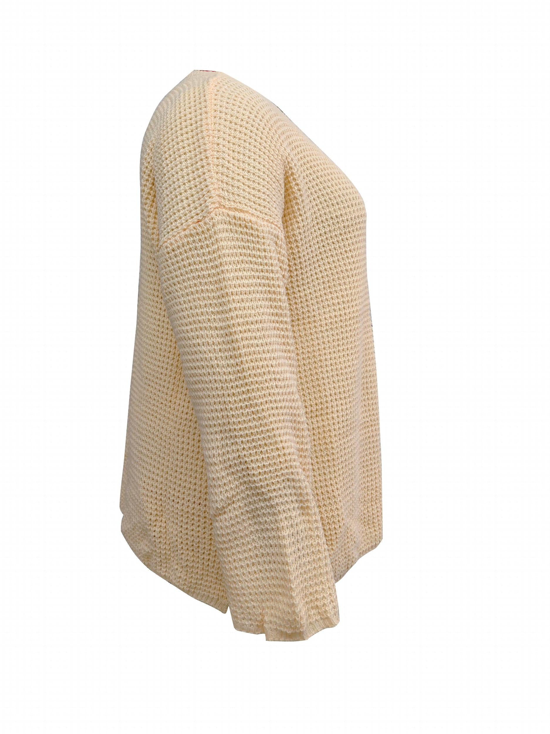 Casual Sweater Women's Solid V Neck High Stretch Loose Fit
