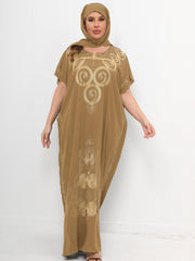 Embroidered Batwing Sleeve Maxi Kaftan Dress