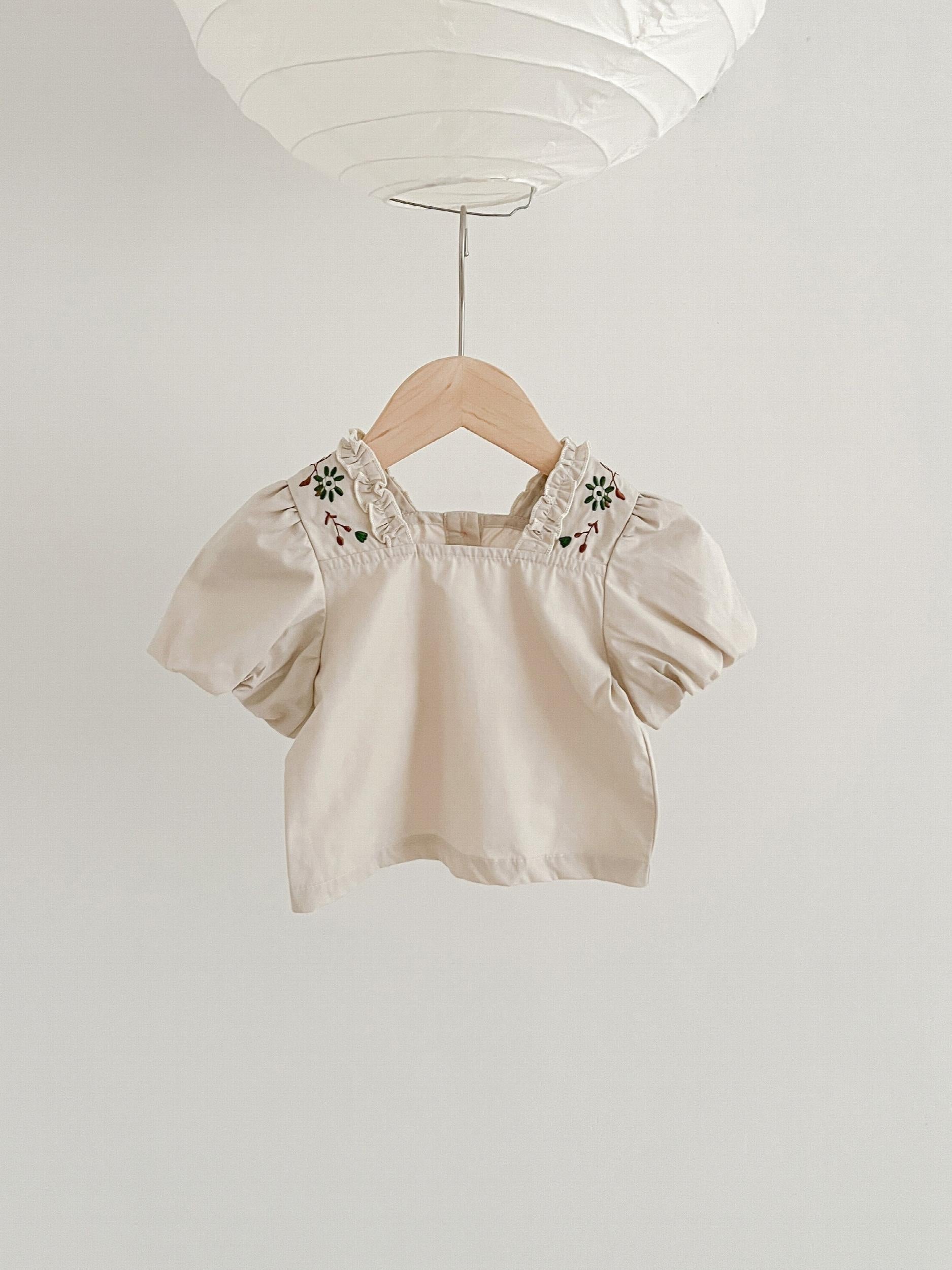 Baby Girls Floral Embroidery Square Neck Top Summer Clothes
