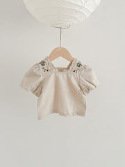 Baby Girls Floral Embroidery Square Neck Top Summer Clothes
