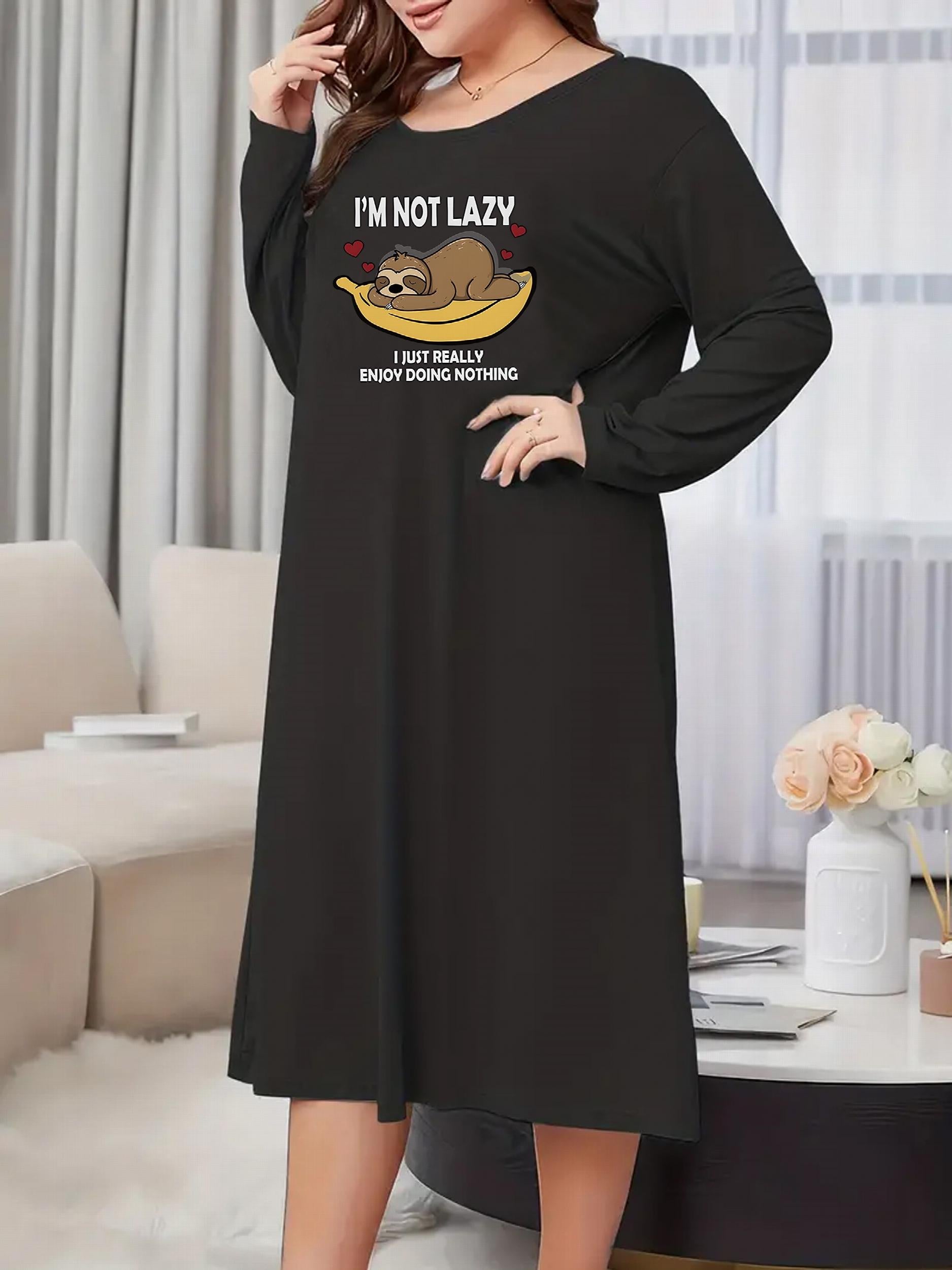 Sleep Sloth & Banana Print Long Sleeve Nightdress