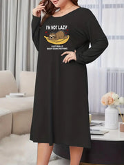 Sleep Sloth & Banana Print Long Sleeve Nightdress