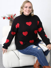 Heart Pattern Turtleneck Sweater Long Sleeve Loose Pullover