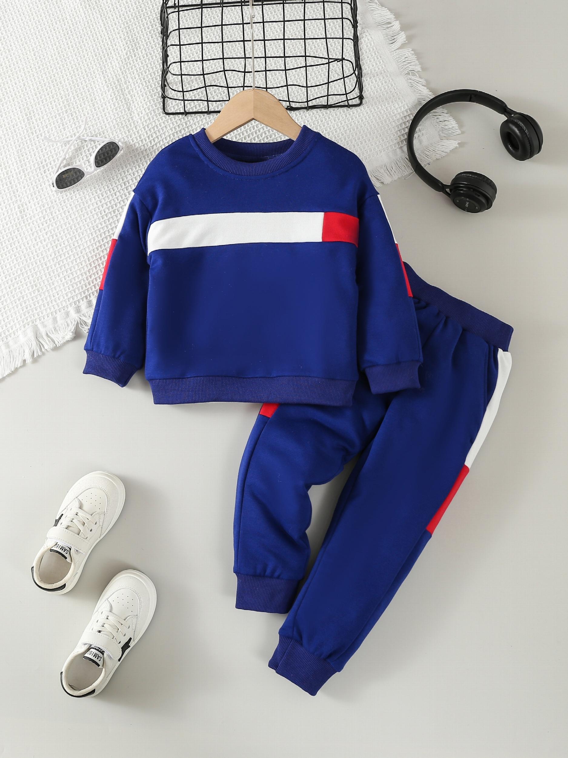 Kids Splicing Pullover Sweatshirt & Pants Set