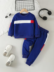 Kids Splicing Pullover Sweatshirt & Pants Set