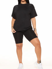 Biker Shorts & T Shirt 2pc Set Crew Neck Skinny Workout Yoga Outfits