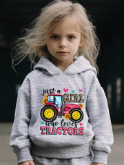 Girls Truck Pattern Hooded Sweatshirt & Solid Sweatpants Set