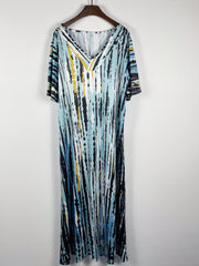 Casual Dress Women's Plus Random Print Short Sleeve V Neck Dress