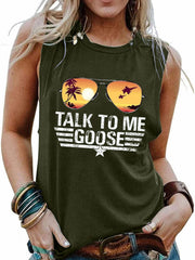 Letter & Glasses Print Sleeveless Top