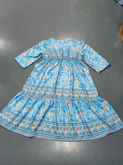 Floral Print Half Sleeve Round Neck Dress With Pockets